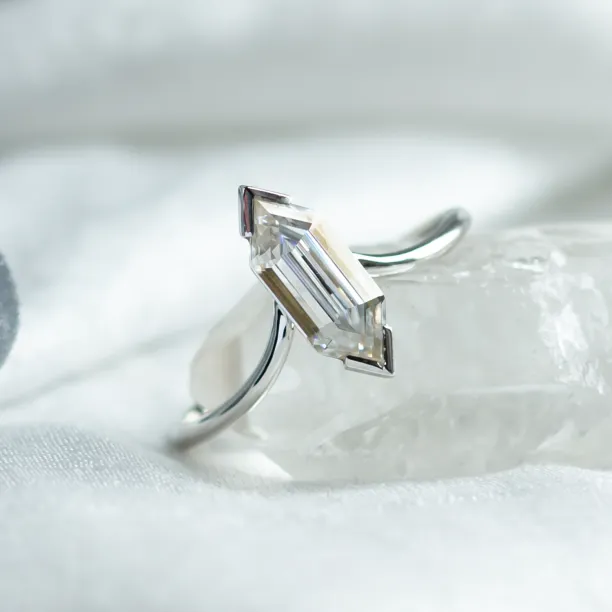 Unusual geometric ring with long hexagon cut moissanite ANYA Image
