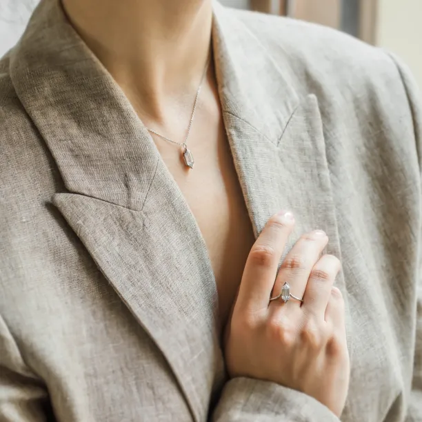 Unusual geometric ring with long hexagon cut moissanite ANYA Image