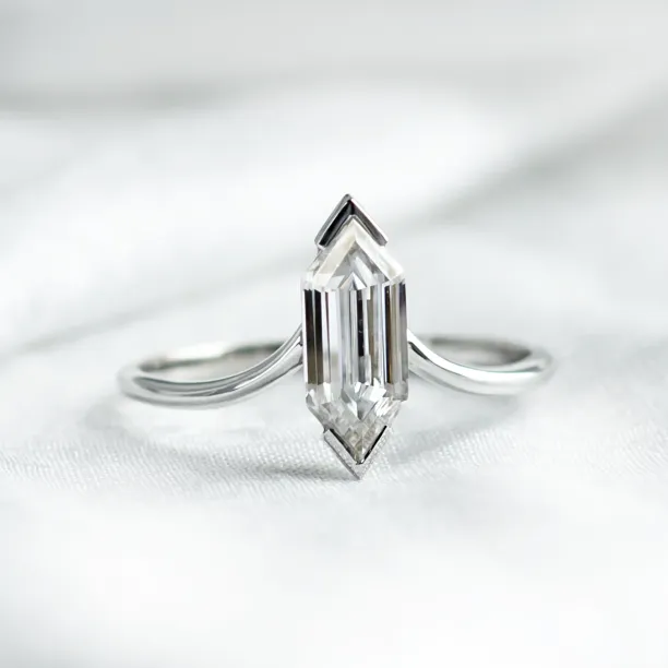 Unusual geometric ring with long hexagon cut moissanite ANYA Image