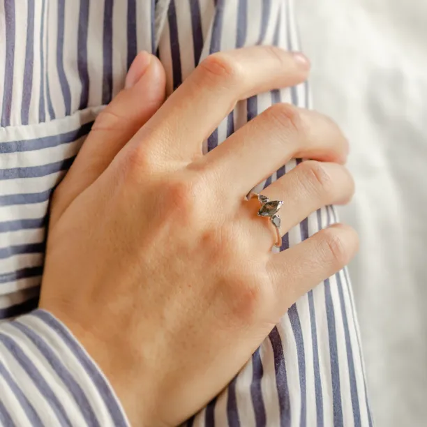 Unusual vintage engagement ring with salt and pepper diamonds RHEA Image