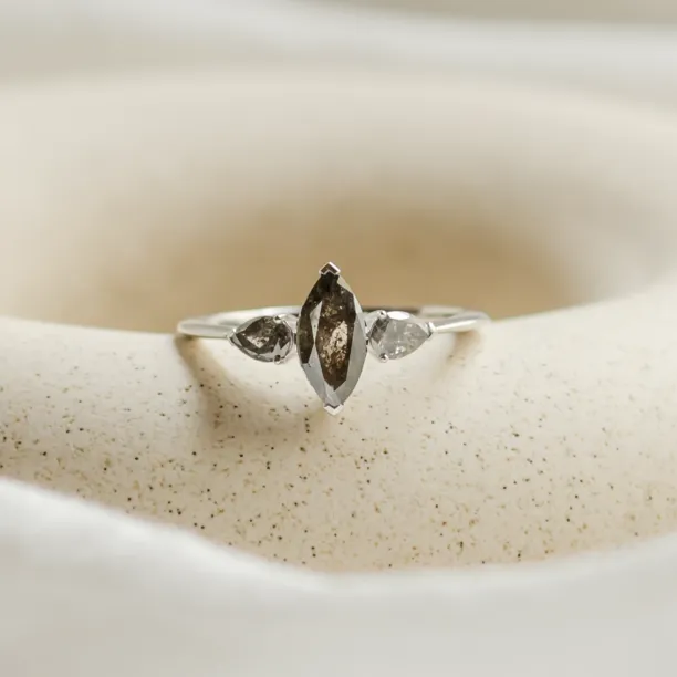 Unusual vintage engagement ring with salt and pepper diamonds RHEA Image