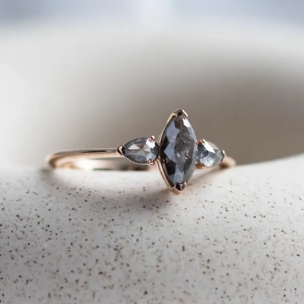 Unusual vintage engagement ring with salt and pepper diamonds RHEA Image