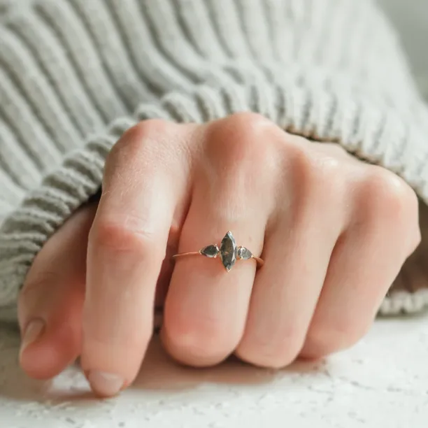 Unusual vintage engagement ring with salt and pepper diamonds RHEA Image