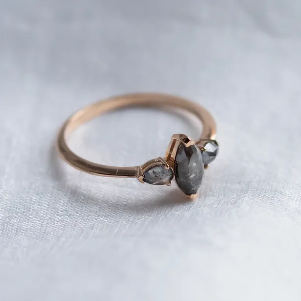 Unusual vintage engagement ring with salt and pepper diamonds RHEA Image