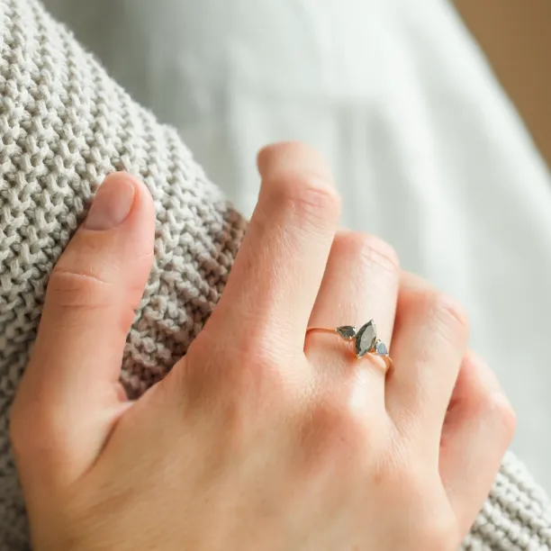 Unusual vintage engagement ring with salt and pepper diamonds RHEA Image