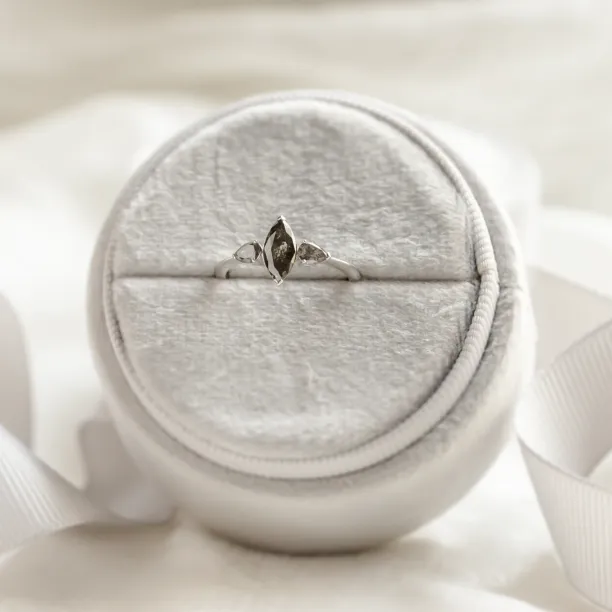 Unusual vintage engagement ring with salt and pepper diamonds RHEA Image