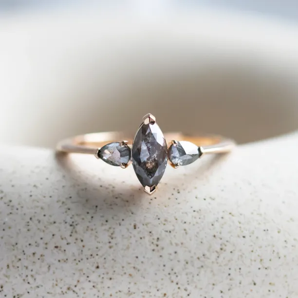 Unusual vintage engagement ring with salt and pepper diamonds RHEA Image