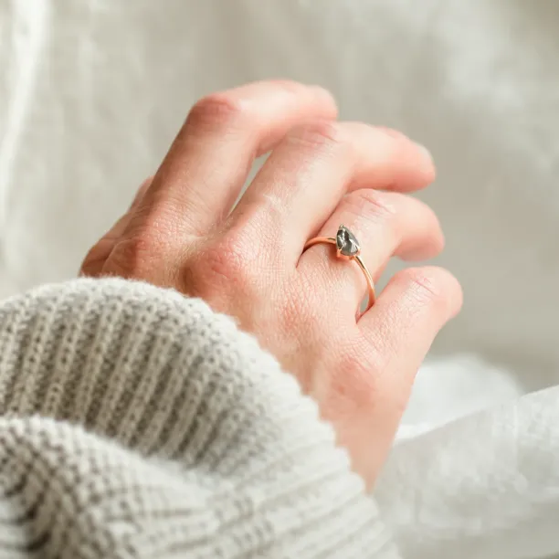 Unique pear shaped salt and pepper engagement ring ALIA Image