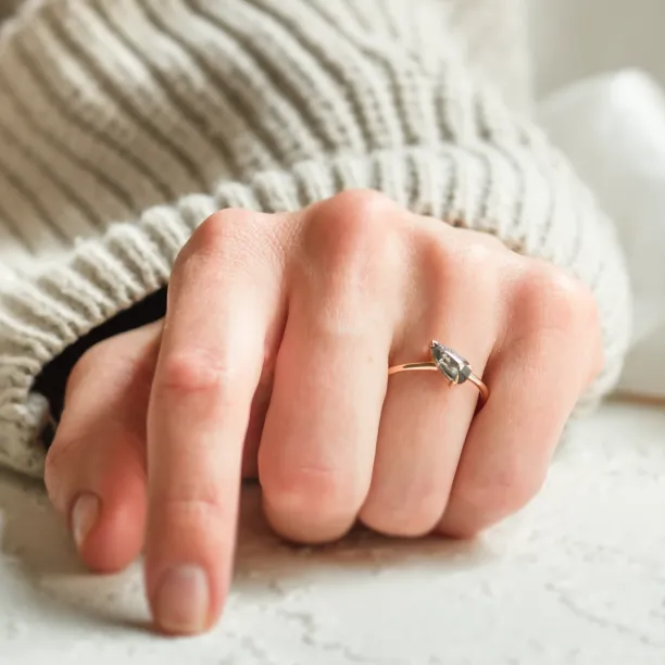 Unique pear shaped salt and pepper engagement ring ALIA Image