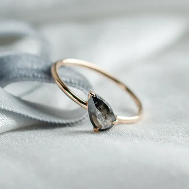 Unique pear shaped salt and pepper engagement ring ALIA Image