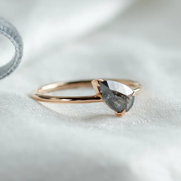 Unique pear shaped salt and pepper engagement ring ALIA Image