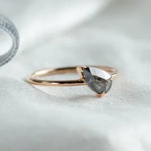Unique pear shaped salt and pepper engagement ring ALIA Thumbnail