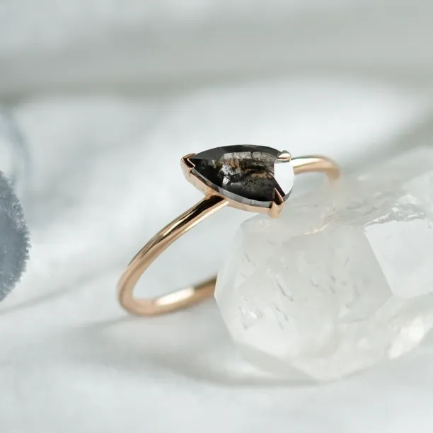 Unique pear shaped salt and pepper engagement ring ALIA Image