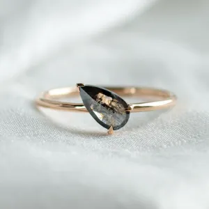 Unique pear shaped salt and pepper engagement ring ALIA Thumbnail