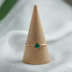 Engagement ring with emerald and side diamonds AVA Thumbnail