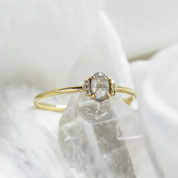 Vintage engagement ring with salt and pepper diamond and classic diamonds KYLA Image