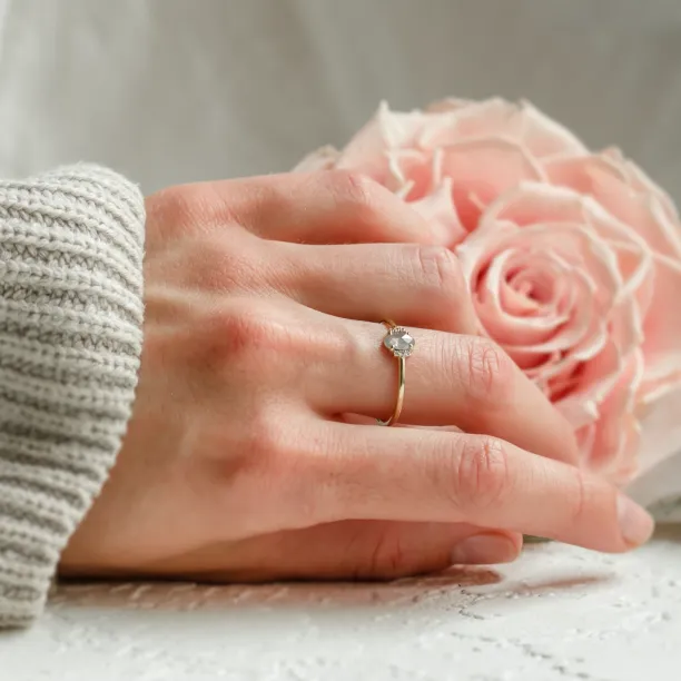 Vintage engagement ring with salt and pepper diamond and classic diamonds KYLA Image