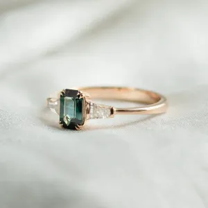 Estate emerald cut sapphire and baguette diamond ring JENNA Thumbnail