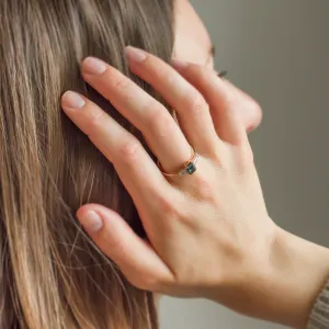 Estate emerald cut sapphire and baguette diamond ring JENNA Thumbnail