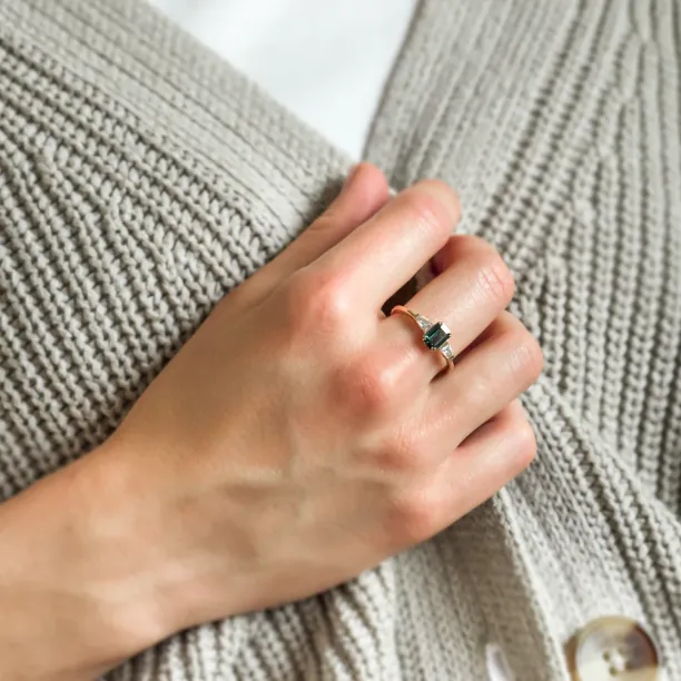 Estate emerald cut sapphire and baguette diamond ring JENNA Image