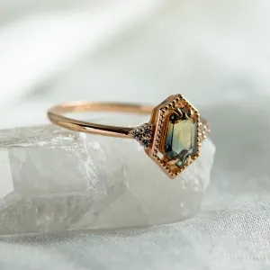 Gold vintage ring with hexagon sapphire and diamonds MAISY Thumbnail