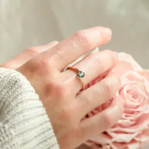 Unique ring with teal sapphire and diamonds LEAH Thumbnail