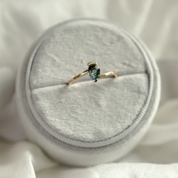 Unique ring with teal sapphire and diamonds LEAH Image