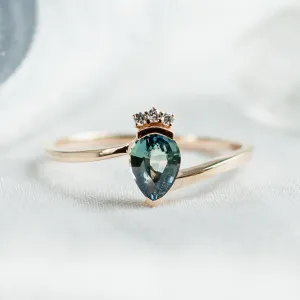 Unique ring with teal sapphire and diamonds LEAH Thumbnail