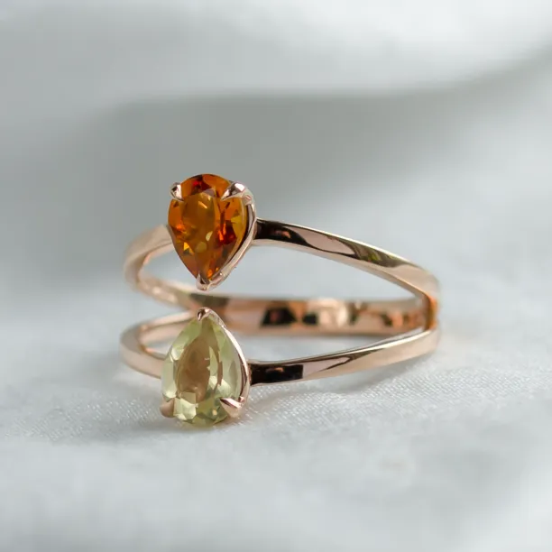 Toi et Moi ring with citrine and lemon quartz ASTRA Image
