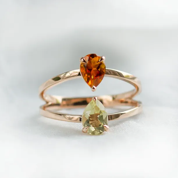 Toi et Moi ring with citrine and lemon quartz ASTRA Image