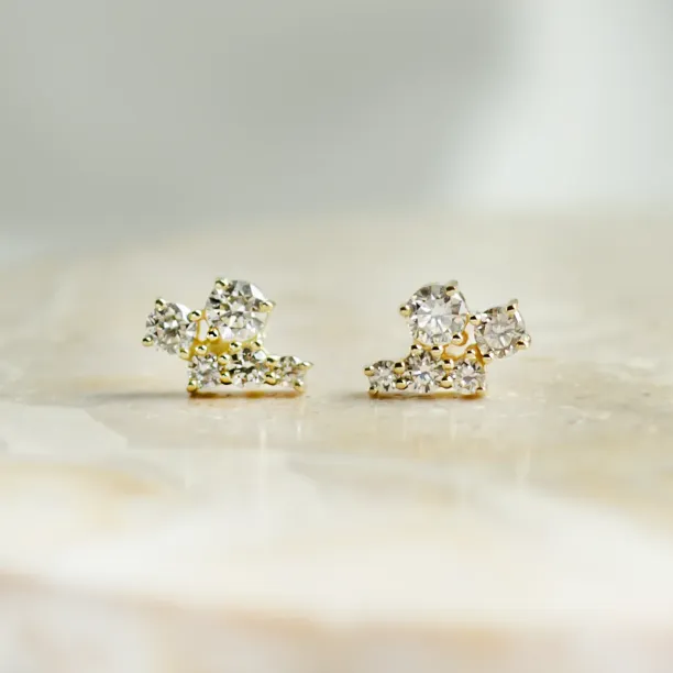 Gold earrings with diamonds in cluster style ZOYA Image