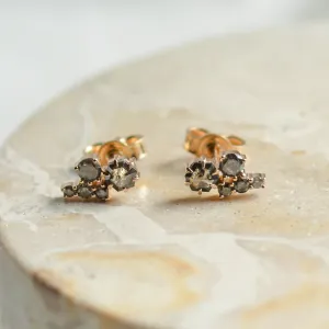 Gold cluster earrings with salt and pepper diamonds CALLA Thumbnail