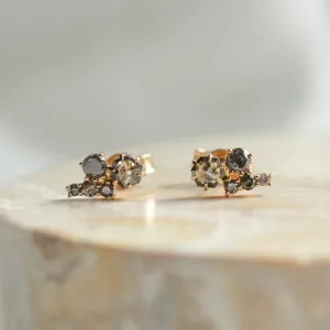 Gold cluster earrings with salt and pepper diamonds CALLA Thumbnail