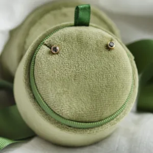 Minimalist gold earrings with salt and pepper diamonds in bezel setting NOLA Thumbnail