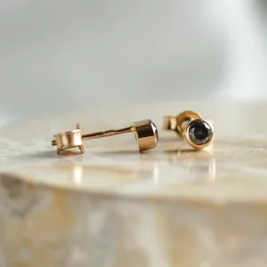 Minimalist gold earrings with salt and pepper diamonds in bezel setting NOLA Thumbnail