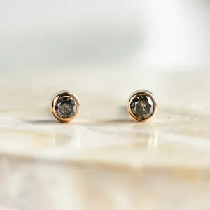 Minimalist gold earrings with salt and pepper diamonds in bezel setting NOLA