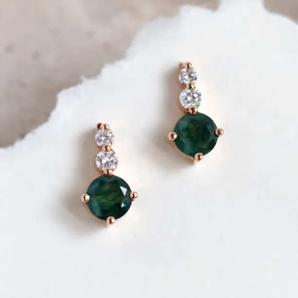 Simple gold earrings with moss agates and diamonds LILIBET Image