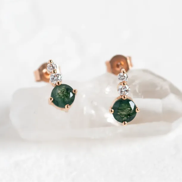 Simple gold earrings with moss agates and diamonds LILIBET Image