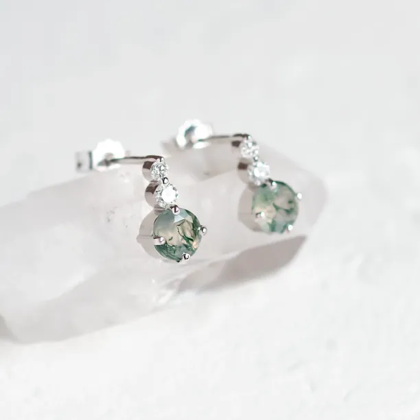 Simple gold earrings with moss agates and diamonds LILIBET Image