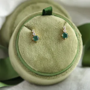 Simple gold earrings with moss agates and diamonds LILIBET Thumbnail