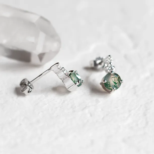 Simple gold earrings with moss agates and diamonds LILIBET Image