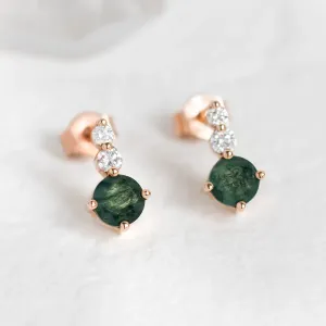 Simple gold earrings with moss agates and diamonds LILIBET Thumbnail