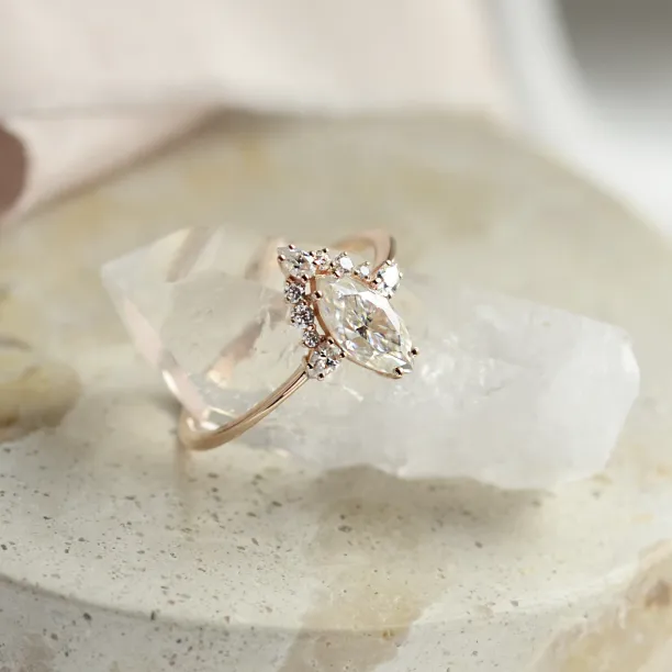 Luxury engagement ring with marquise moissanite and side moissanites ANNIE Image