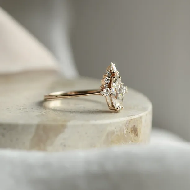 Luxury engagement ring with marquise moissanite and side moissanites ANNIE Image