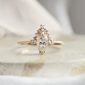 Luxury engagement ring with marquise moissanite and side moissanites ANNIE
