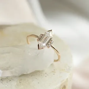 Luxury engagement ring with long hexagon cut moissanite and diamonds CAROL Thumbnail