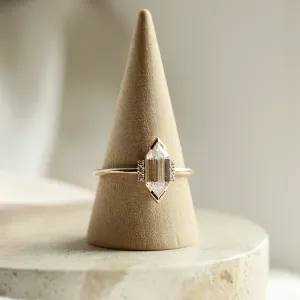 Luxury engagement ring with long hexagon cut moissanite and diamonds CAROL Thumbnail