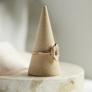 Luxury engagement ring with long hexagon cut moissanite and diamonds CAROL Thumbnail