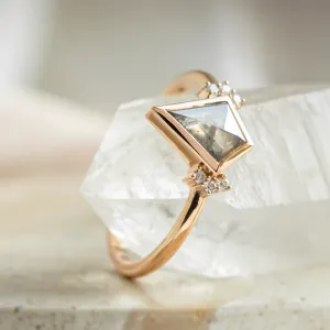 Unusual engagement ring with kite salt and pepper diamond and side diamonds KAREN Thumbnail