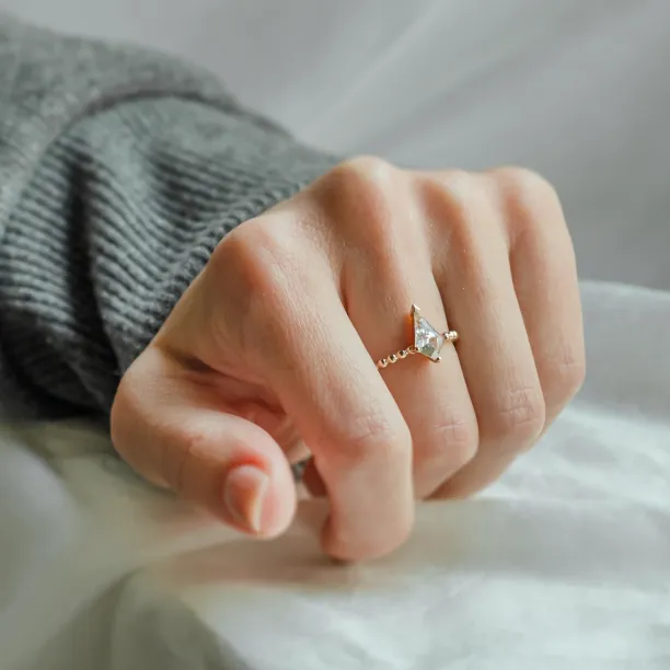 Engagement ring with beaded ball setting and kite moissanite BREEZE Image